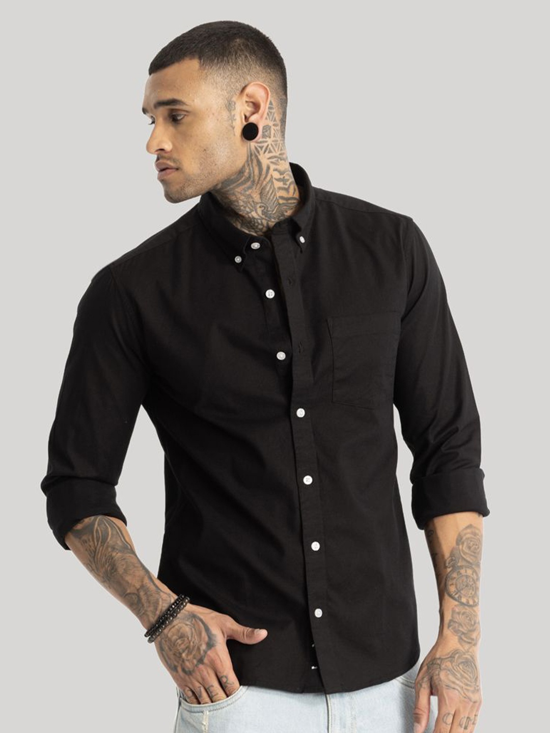 

Snitch Men Smart Slim Fit Opaque Casual Shirt, Black