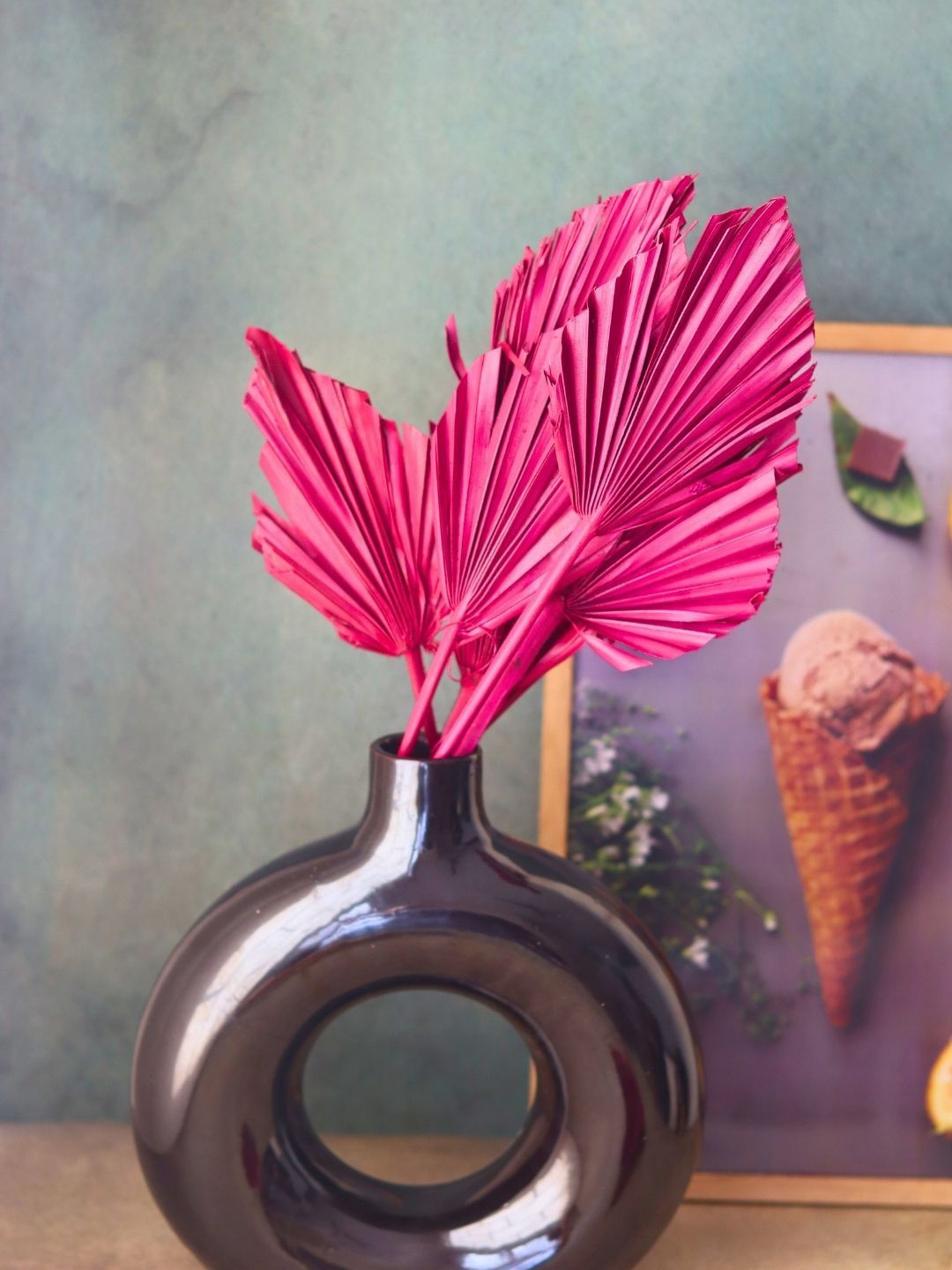 

WEAVING HOMES Magenta Palm Leaf Artificial Flower Bunch