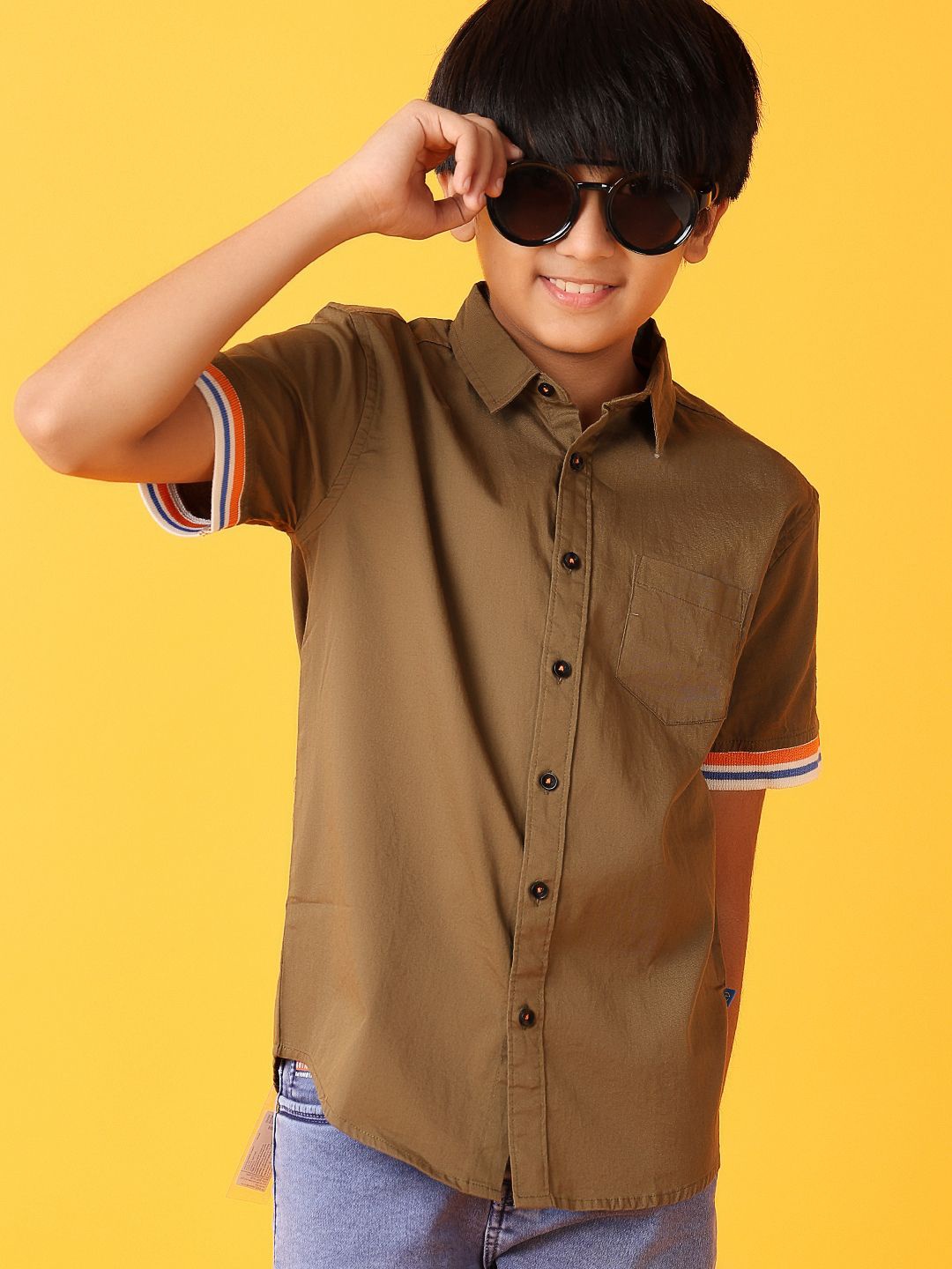 

V-Mart Boys Classic Opaque Casual Shirt, Olive