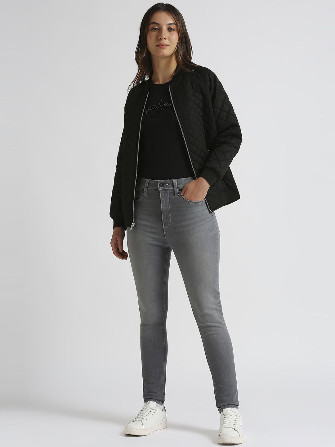 

Pepe Jeans Women Dion Skinny Fit High-Rise Heavy Fade Stretchable Jeans, Grey
