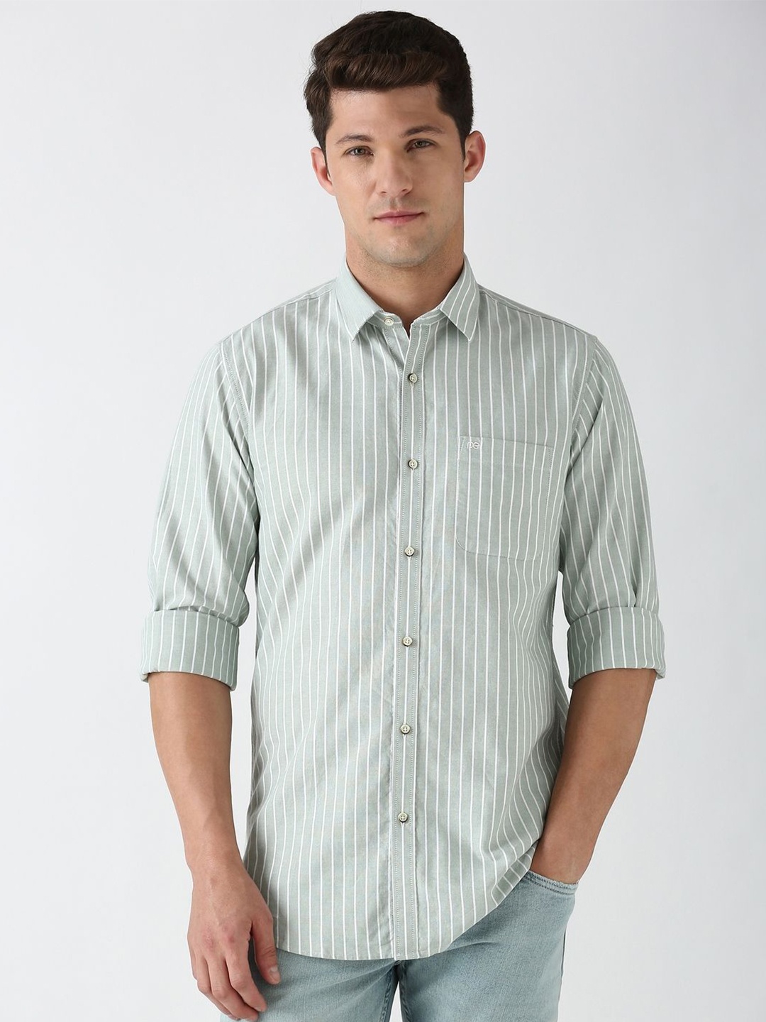 

Peter England Men Slim Fit Opaque Striped Casual Shirt, Grey
