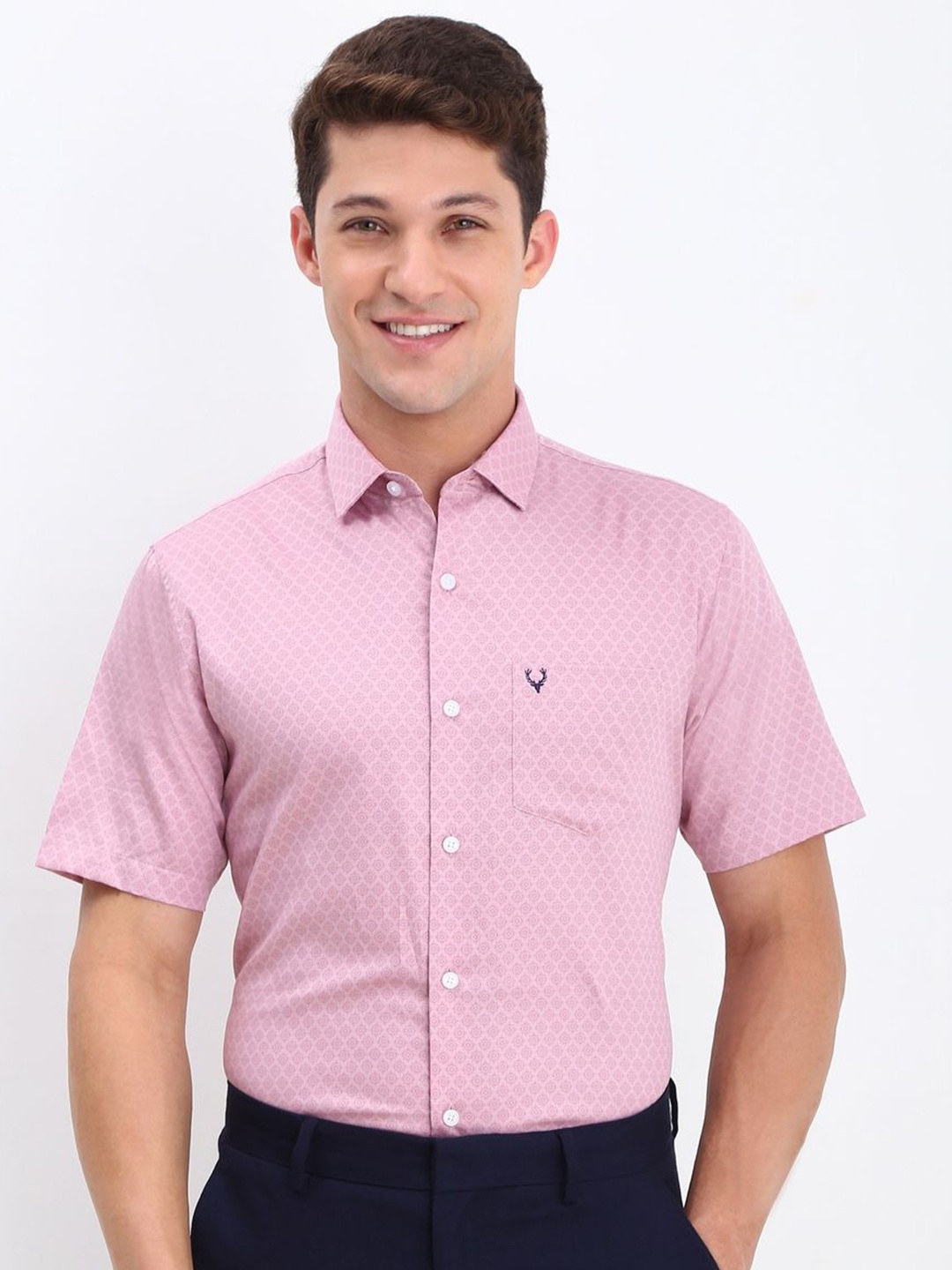 

Allen Solly Men Slim Fit Opaque Printed Formal Shirt, Pink