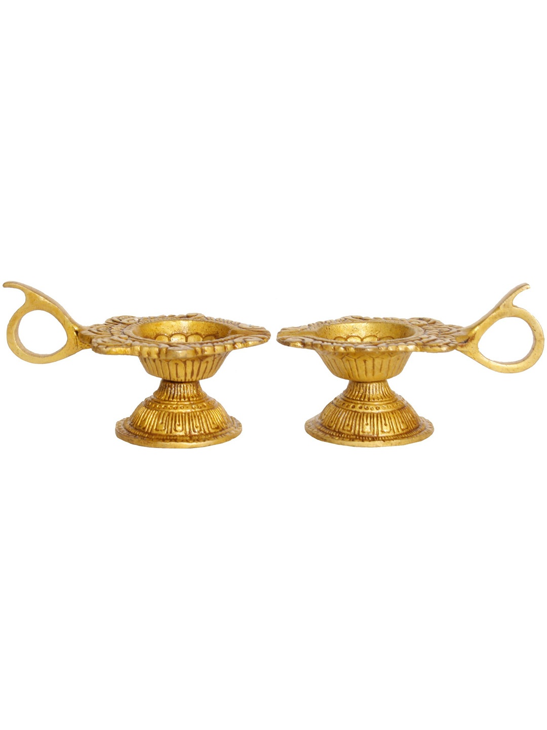 

Exotic India 4" Pair of Brass Ritual Diya (Oil Lamp), Gold