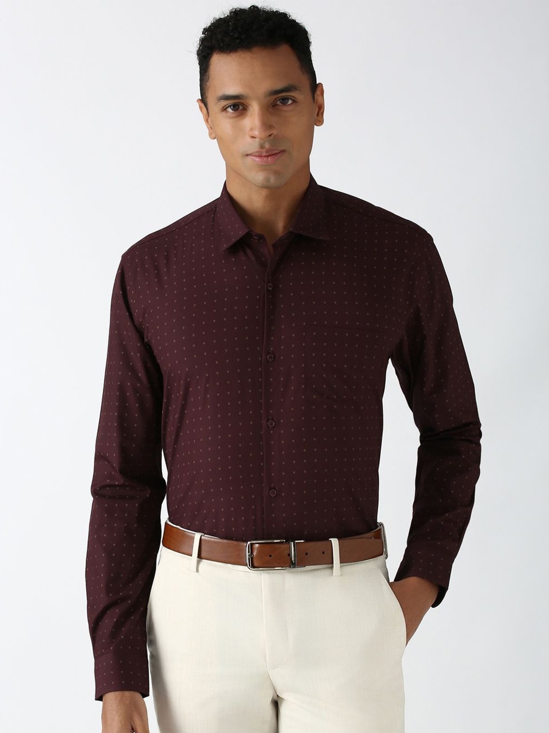 

Peter England Men Opaque Printed Formal Shirt, Brown