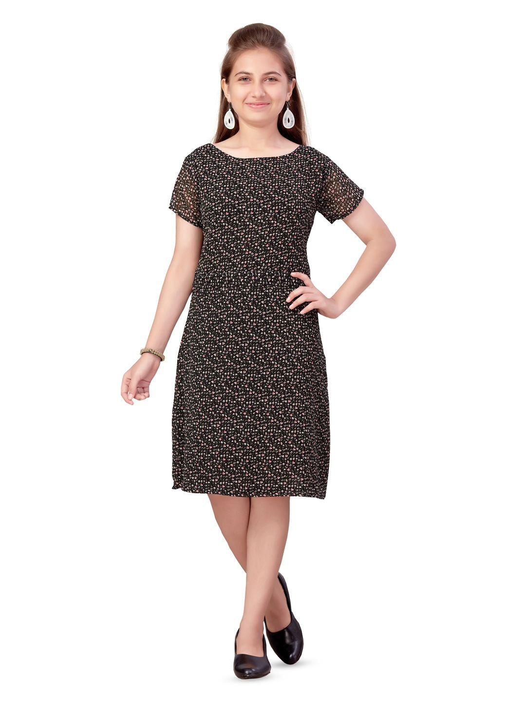 

BAESD Print Georgette A-Line Dress, Black