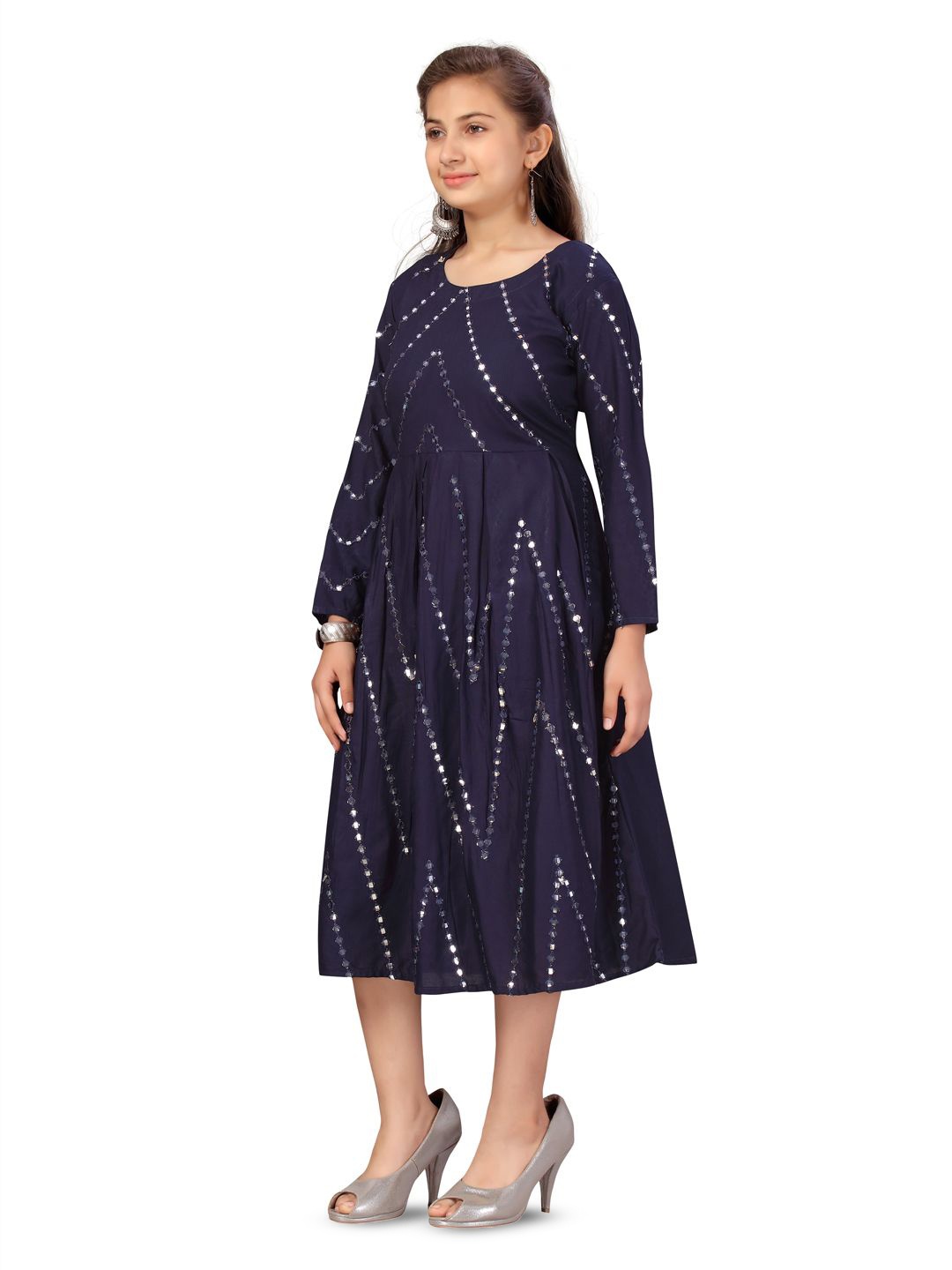 

BAESD Print Fit & Flare Midi Dress, Navy blue