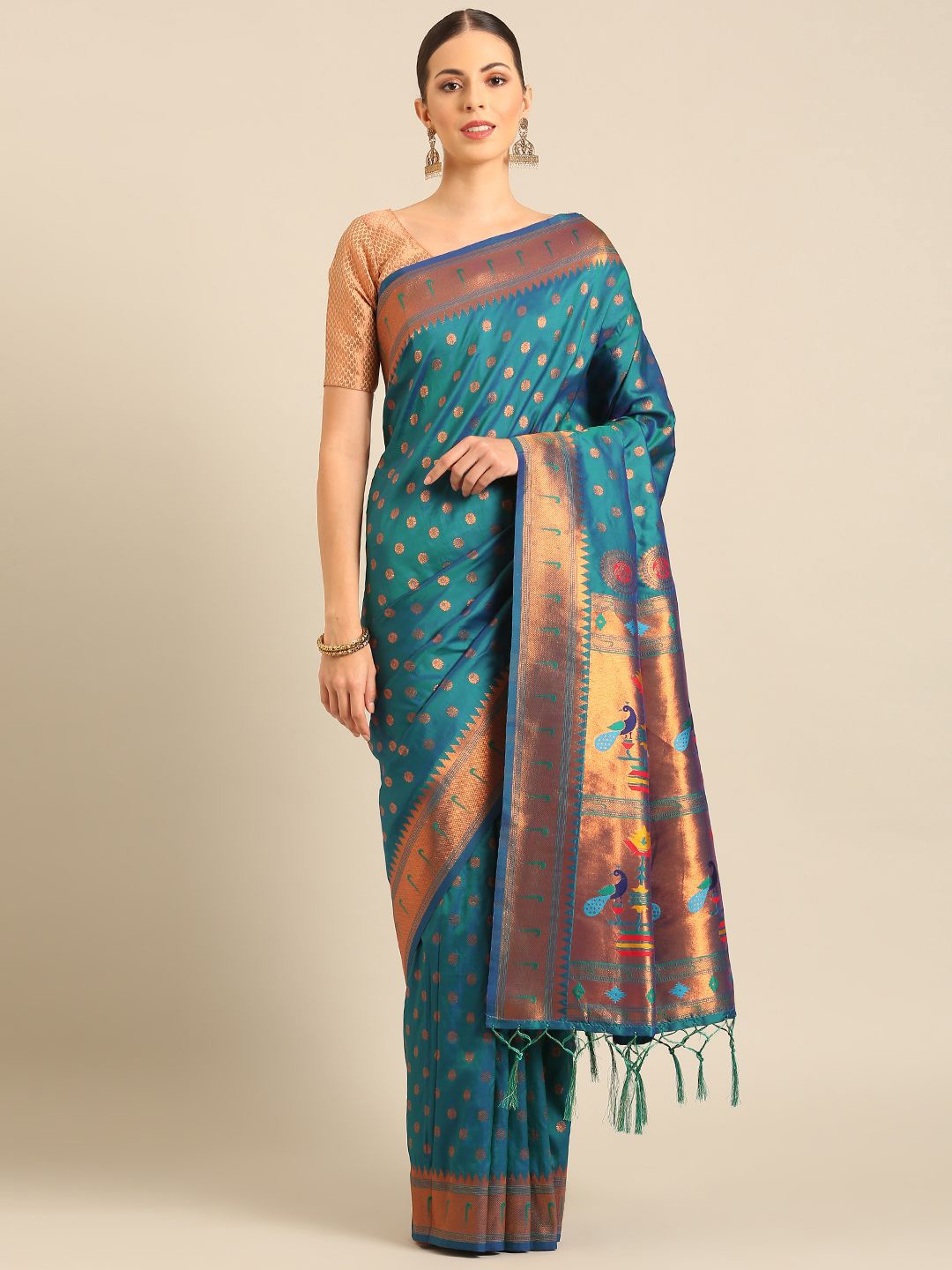 

Fashion Petals Woven Design Zari Saree, Turquoise blue