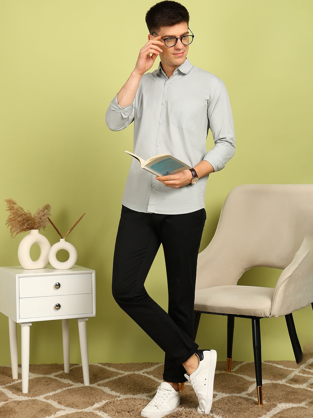 

FUBAR Men Slim Fit Opaque Casual Shirt, Grey