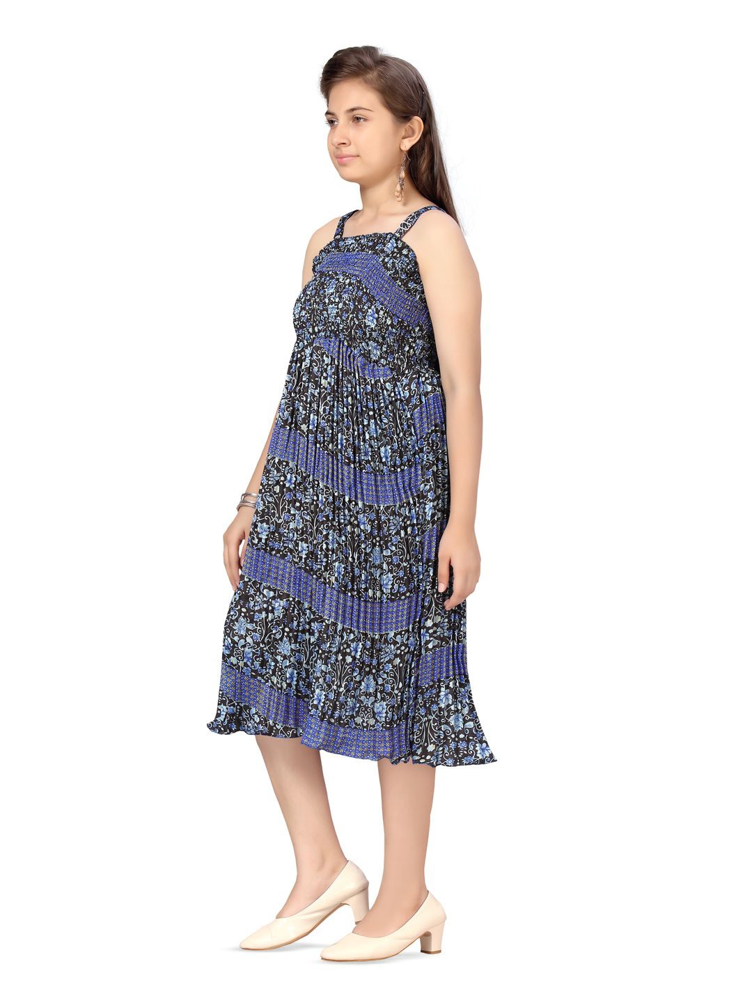 

BAESD Ethnic Motifs Print Georgette A-Line Midi Dress, Blue