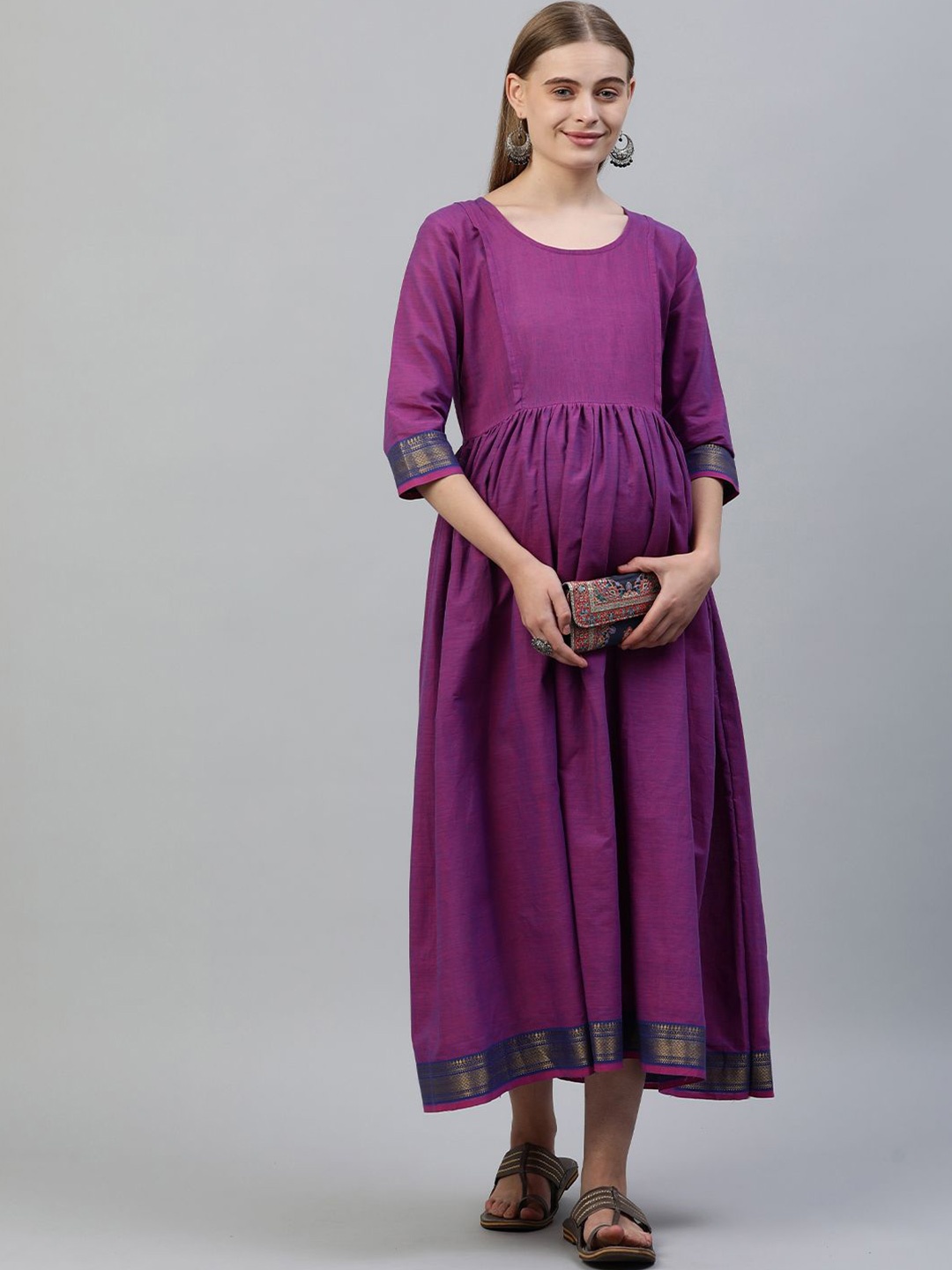 

Swishchick Maternity Cotton Empire Midi Dress, Purple