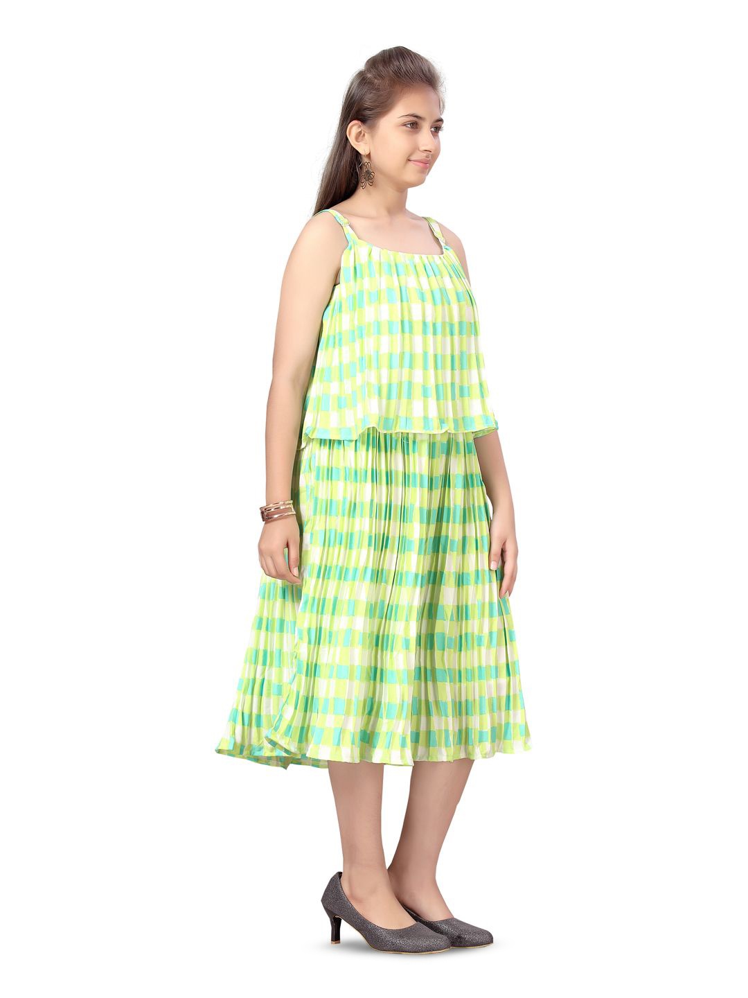 

BAESD Checked Georgette A-Line Midi Dress, Green