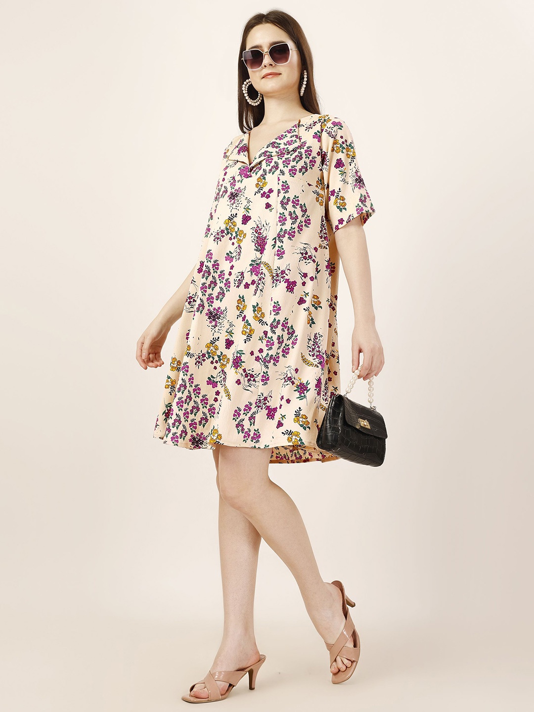 

Murcia Floral Print Crepe A-Line Dress, Cream