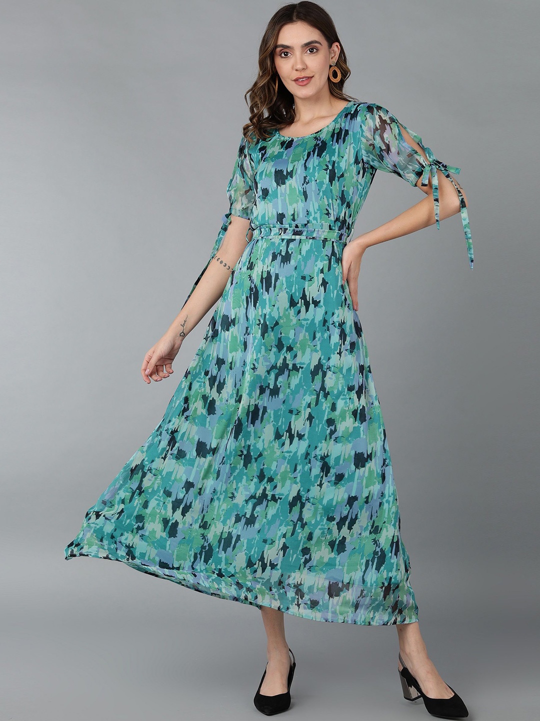 

Murcia Print Chiffon Maxi Dress, Sea green