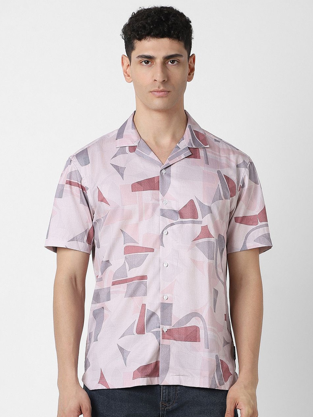 

V Dot Men Opaque Printed Party Shirt, Lavender
