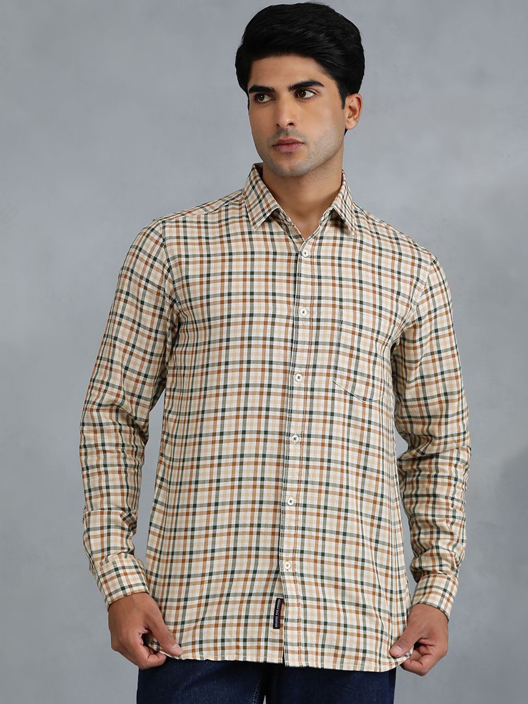 

JADE BLUE Men Slim Fit Tartan Checks Opaque Checked Casual Shirt, Brown