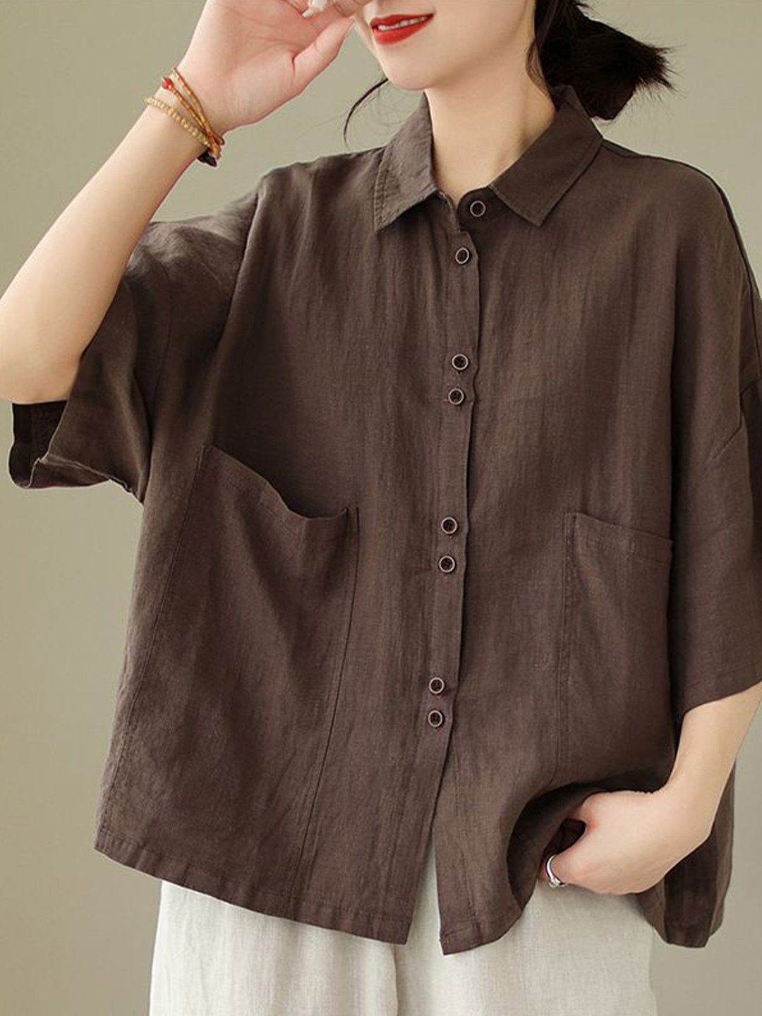 

StyleCast x Revolte Women Opaque Casual Shirt, Coffee brown