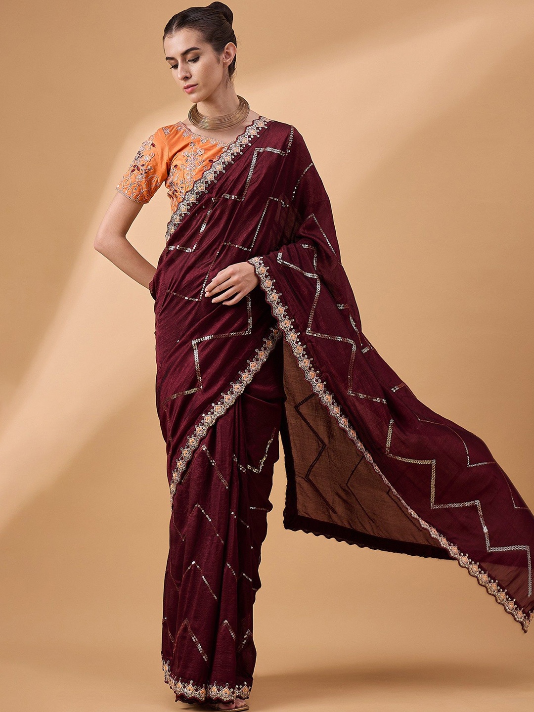 

MySilkLove Embroidered Saree, Maroon