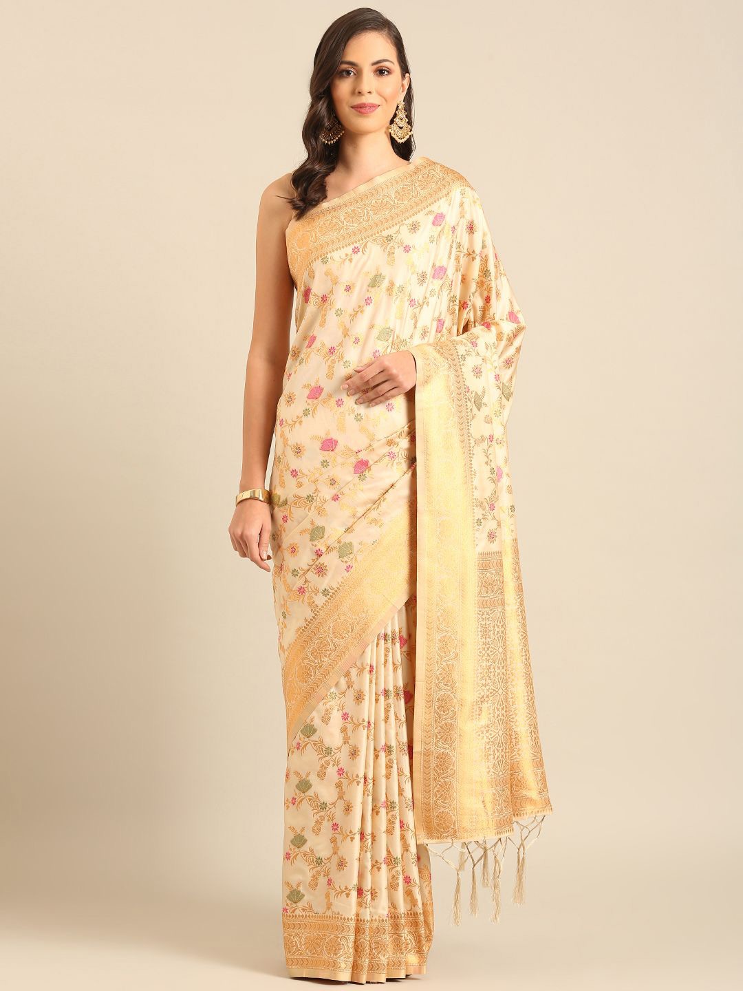 

Fashion Petals Woven Design Zari Saree, Cream