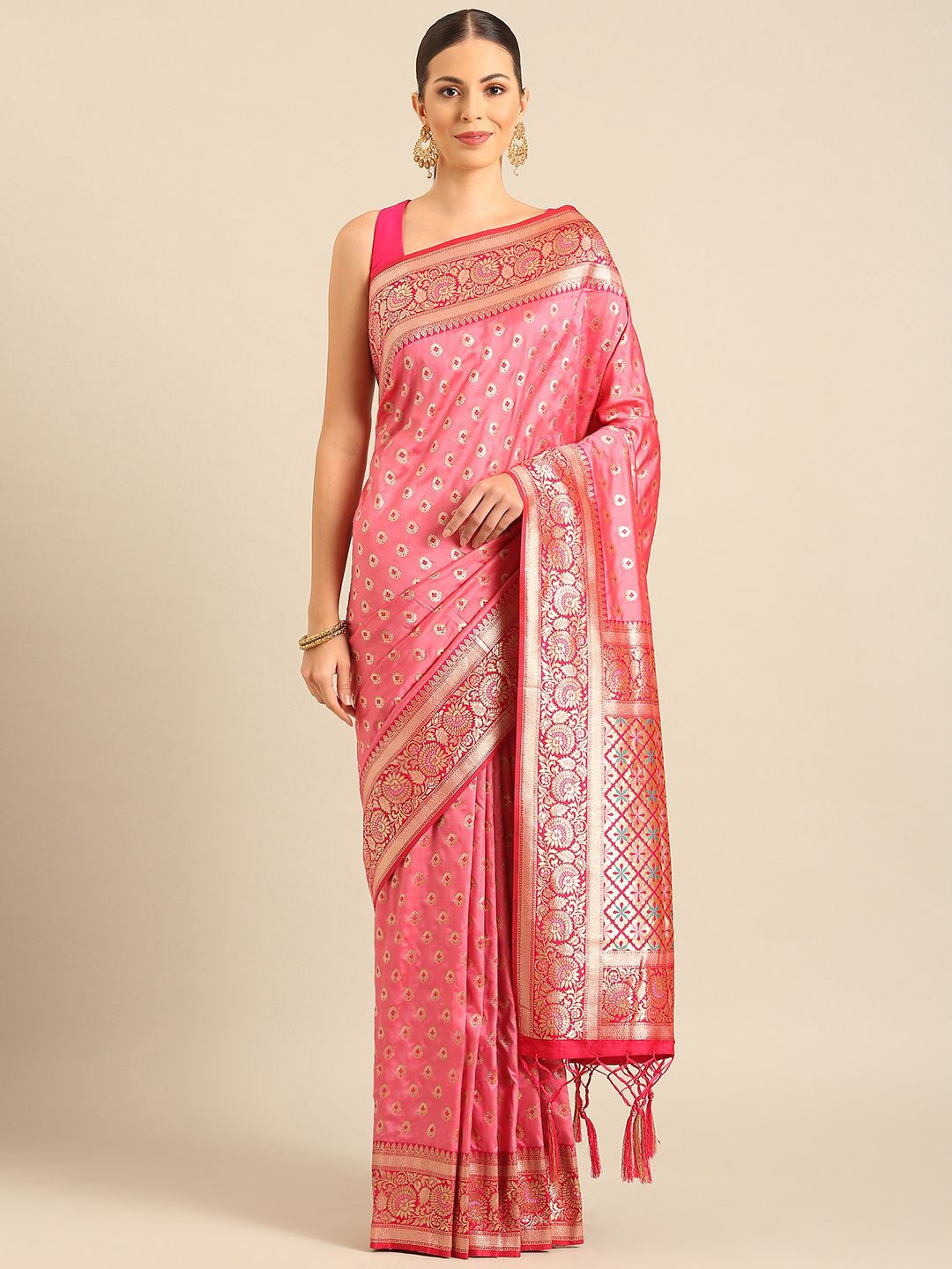 

Fashion Petals Woven Design Zari Saree, Pink