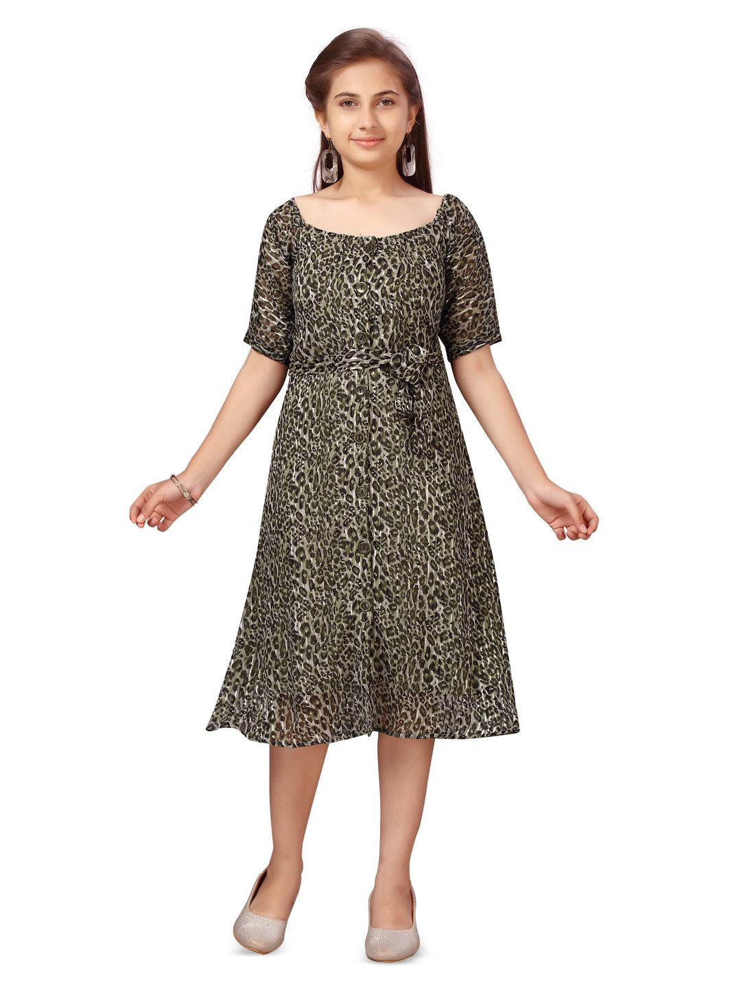 

BAESD Animal Print Fit & Flare Midi Dress, Green