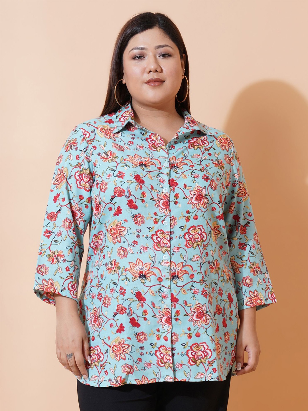 

U&F Beyond Women Relaxed Floral Opaque Printed Casual Shirt, Blue
