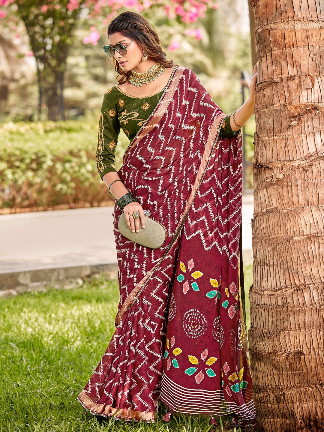 

Saree mall Embroidered Poly Georgette Sarees, Maroon