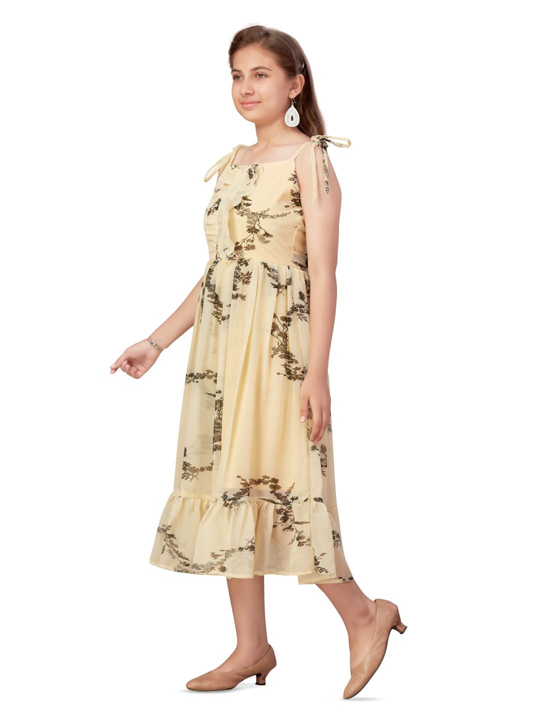 

BAESD Floral Print Georgette A-Line Midi Dress, Yellow