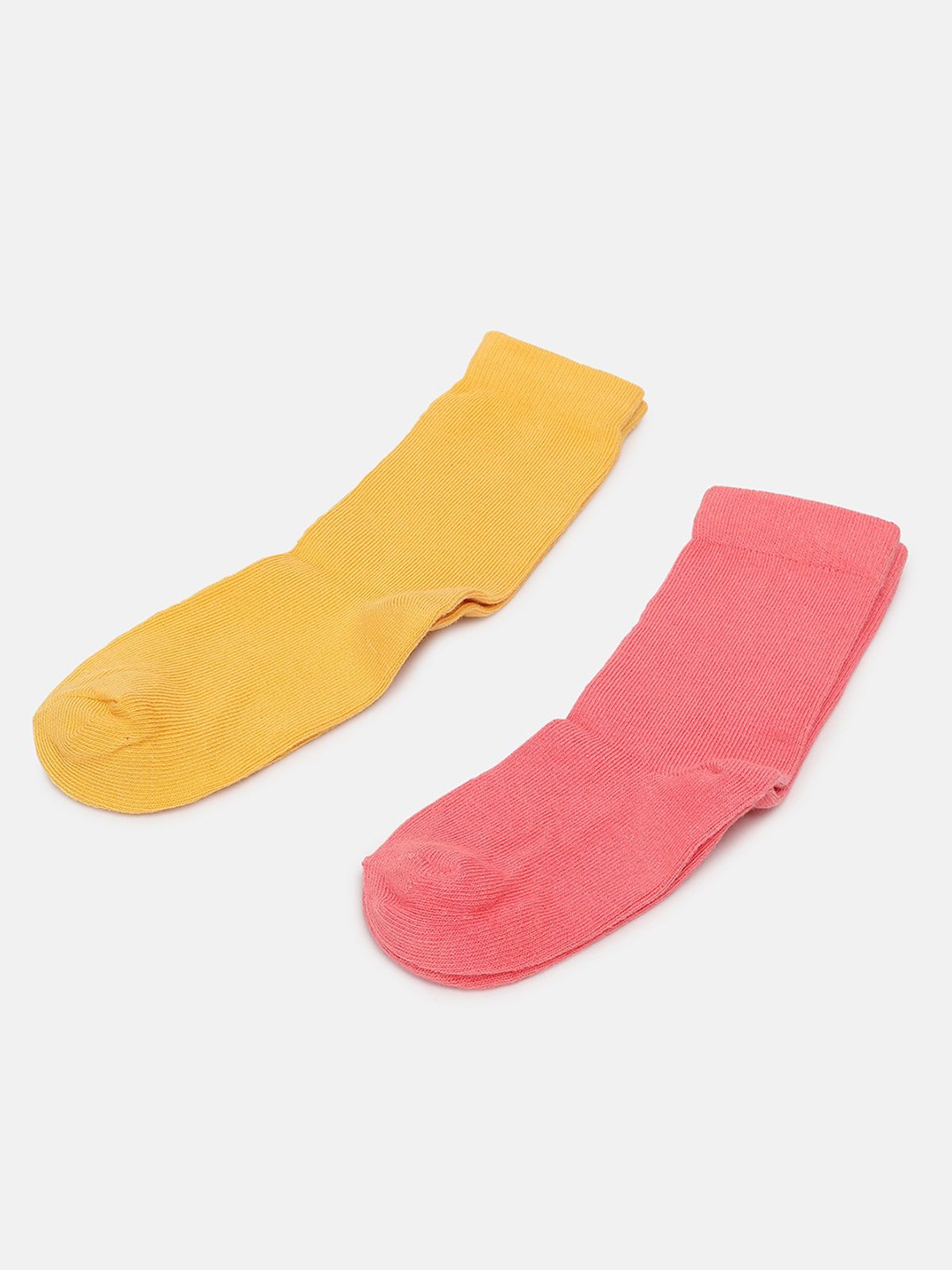 

MINI KLUB Girls Pack of 2 Solid Calf- Length Socks, Yellow