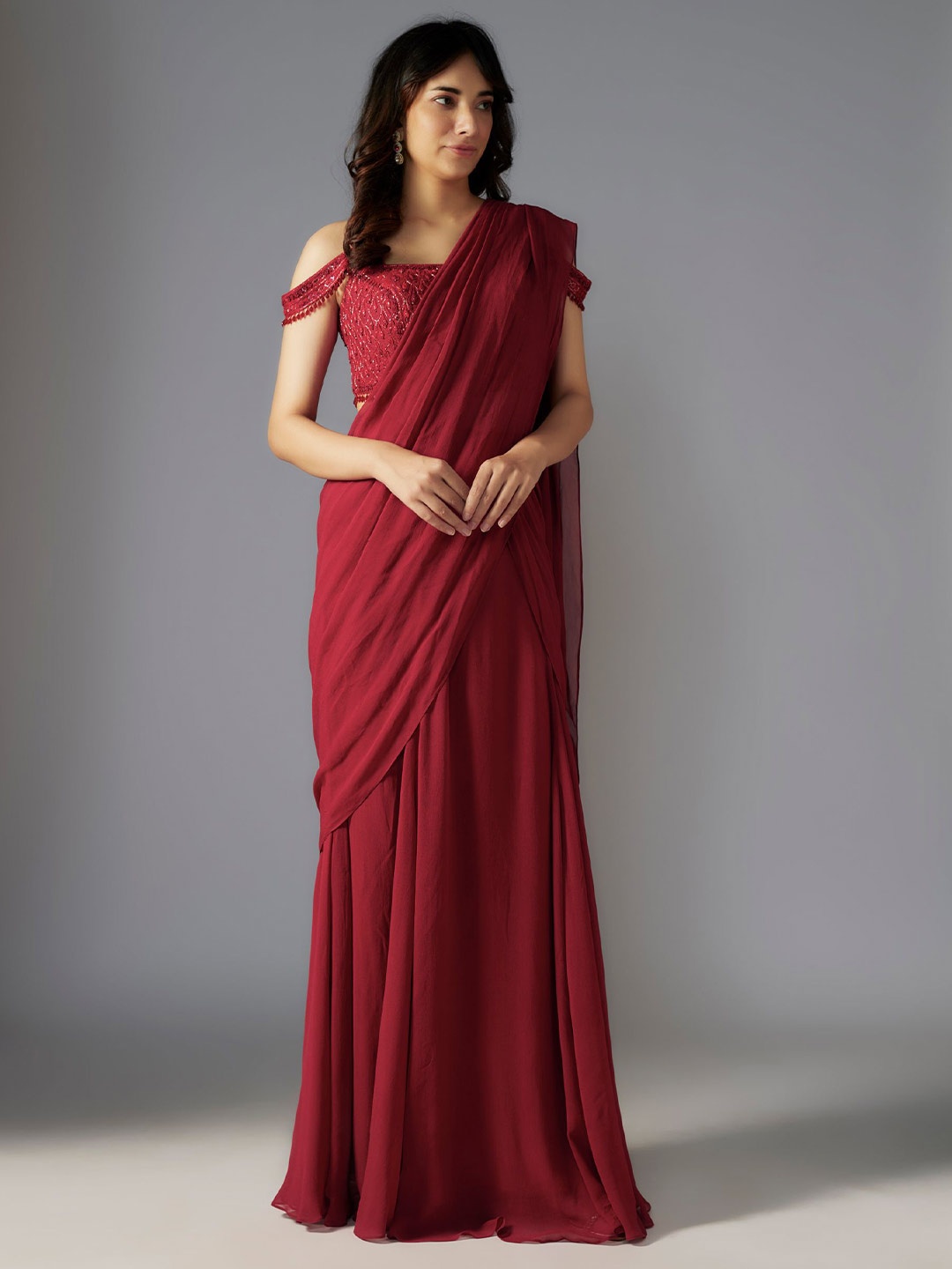 

Maisolos Pure Georgette Ready to Wear Saree, Red