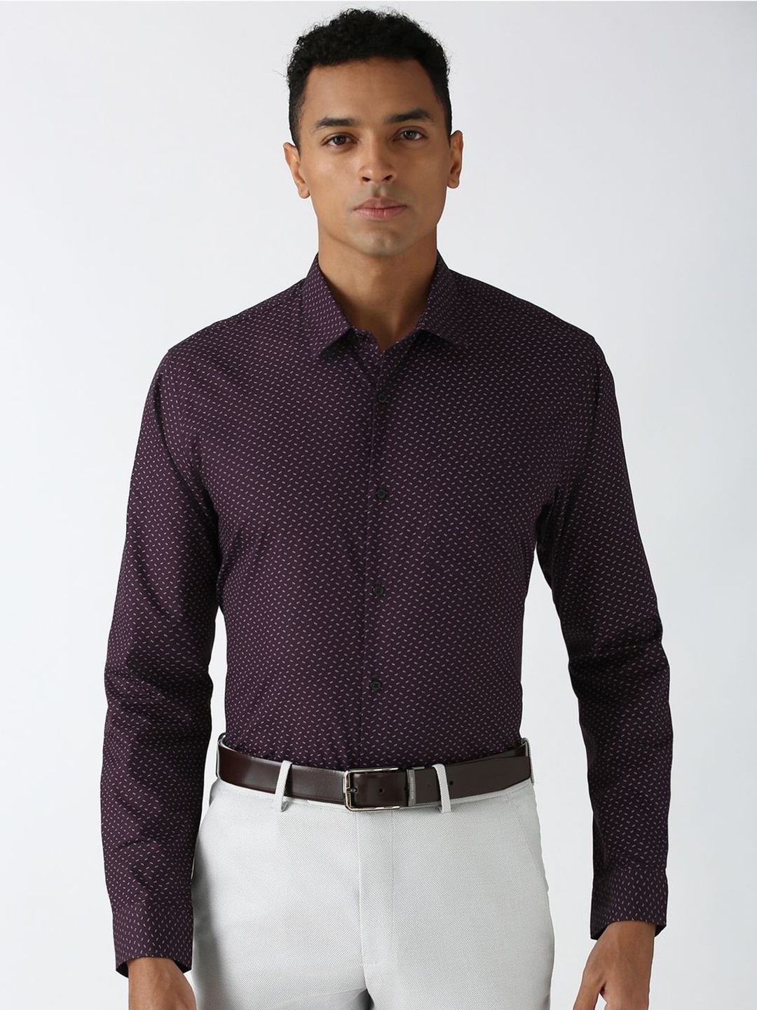

Peter England Men Slim Fit Opaque Printed Formal Shirt, Purple