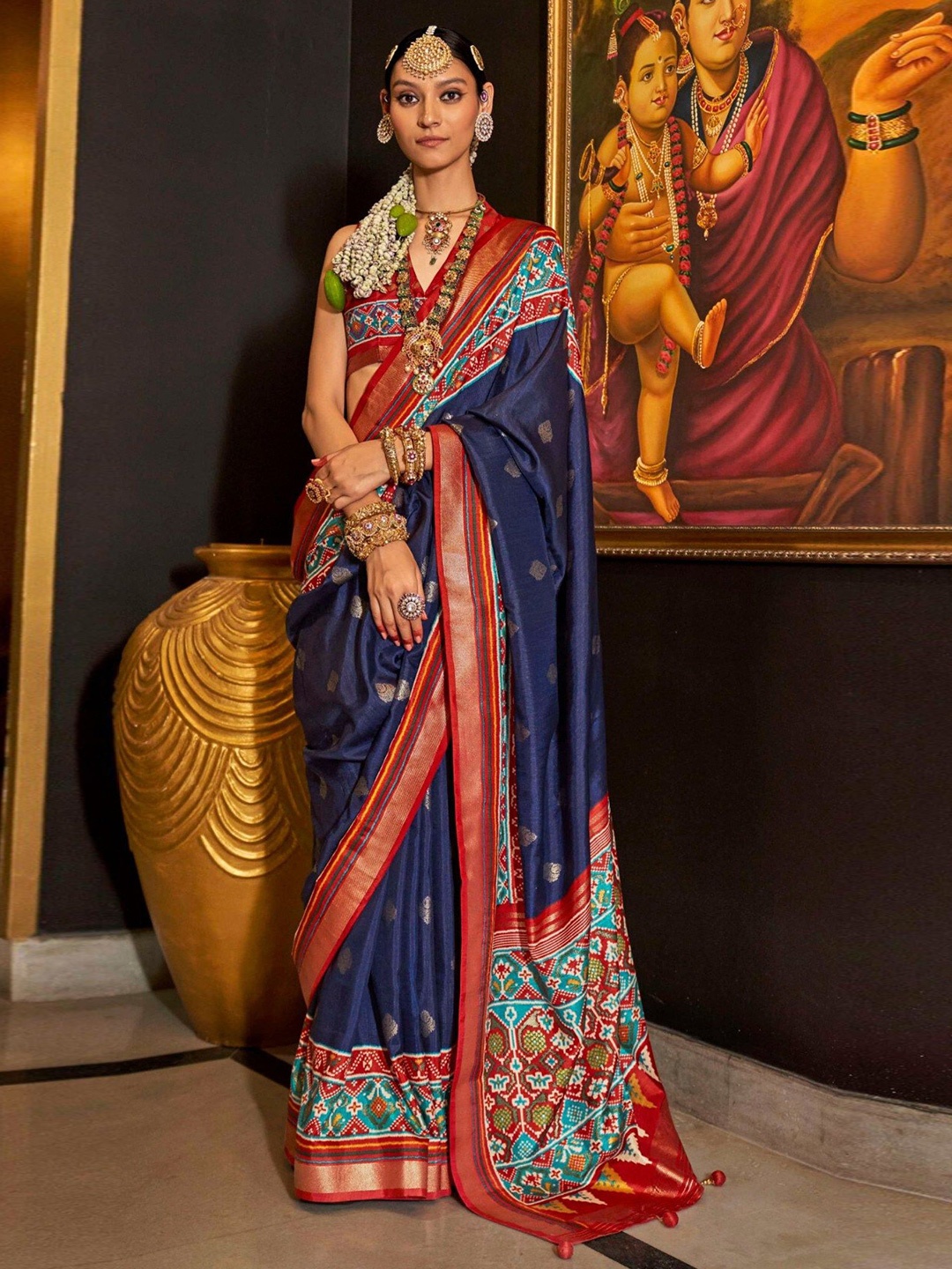 

MySilkLove Zari Silk Blend Patola Saree, Blue