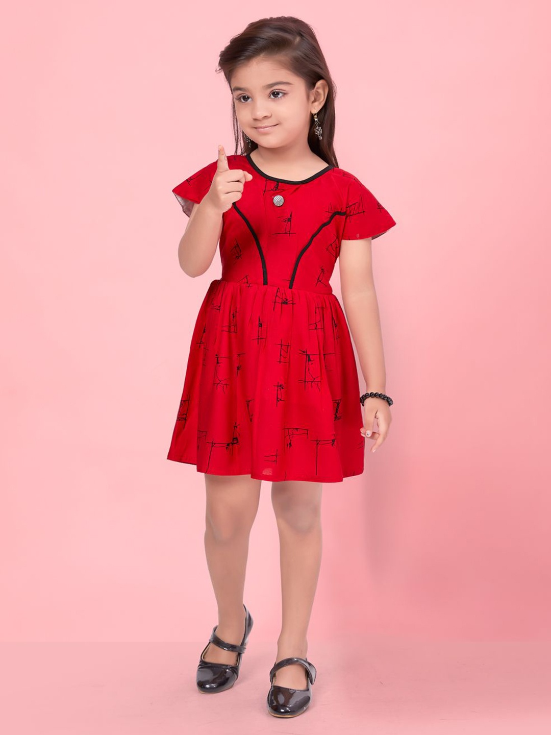 

BAESD Floral Print Flutter Sleeve Fit & Flare Dress, Red