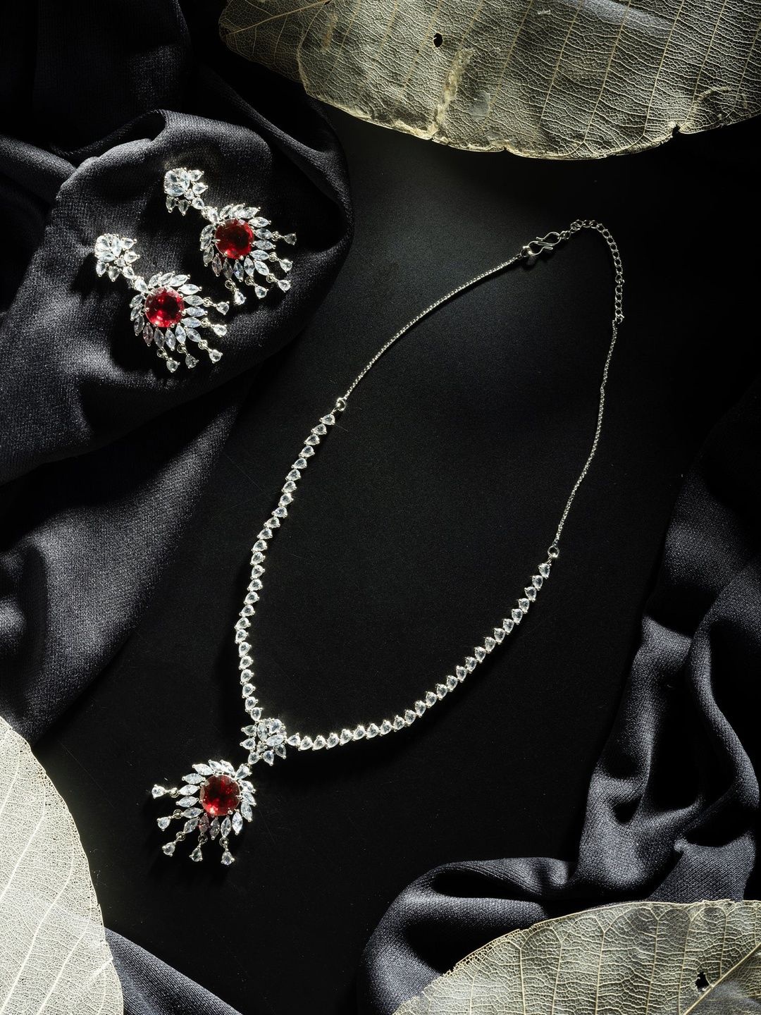 

Niscka Rhodium-Plated AD-Studded Jewellery Set, Silver