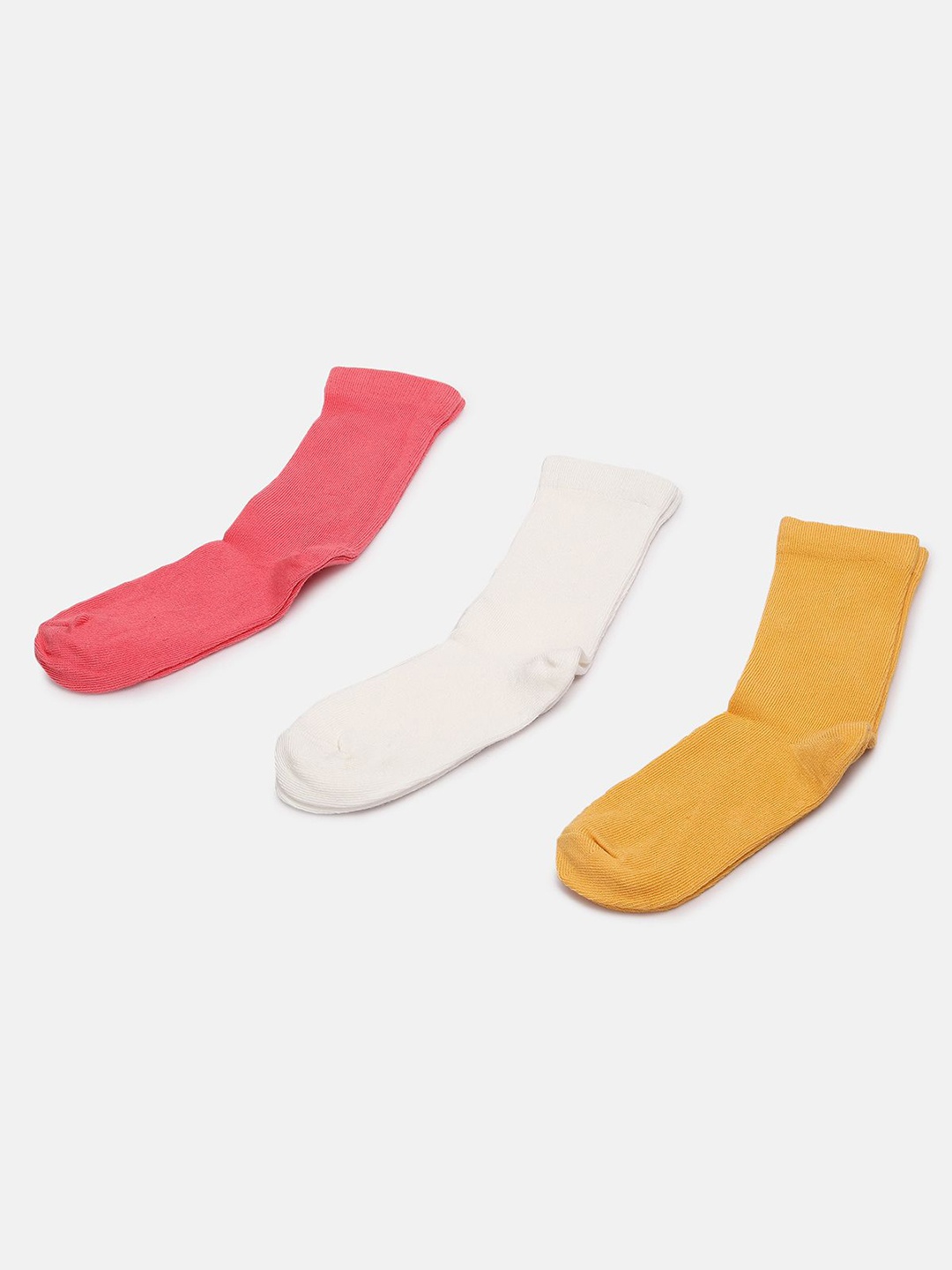 

MINI KLUB Girls Pack Of 3 Solid Calf-Length Socks, Yellow