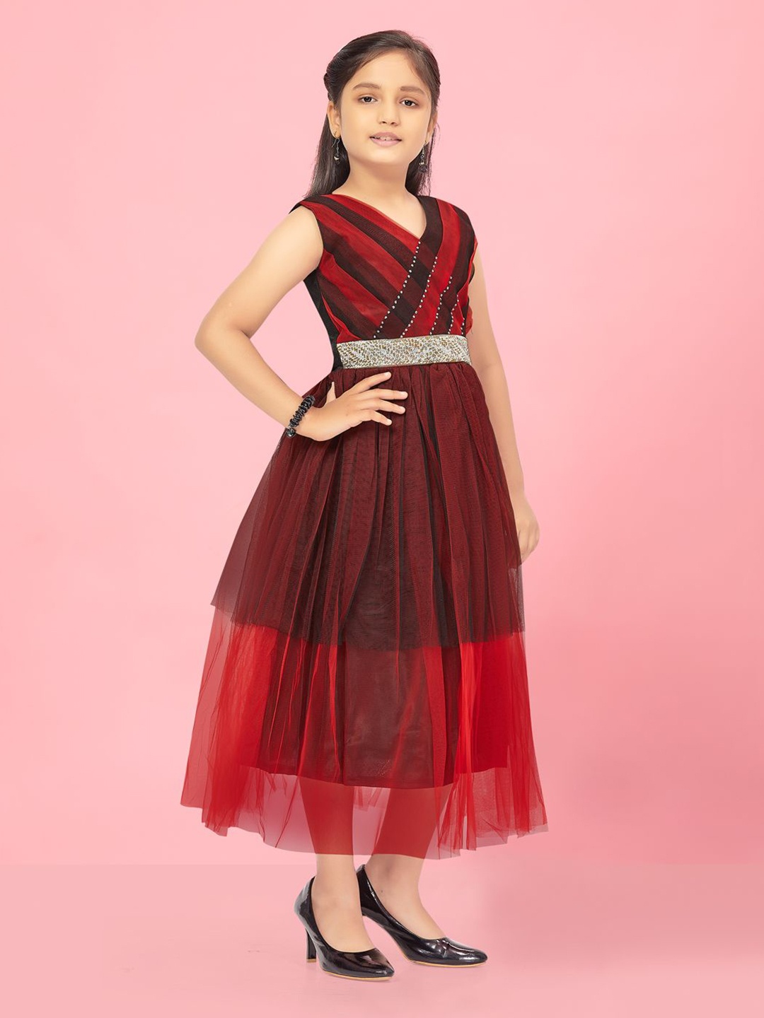 

BAESD Net Fit & Flare Maxi Dress, Maroon
