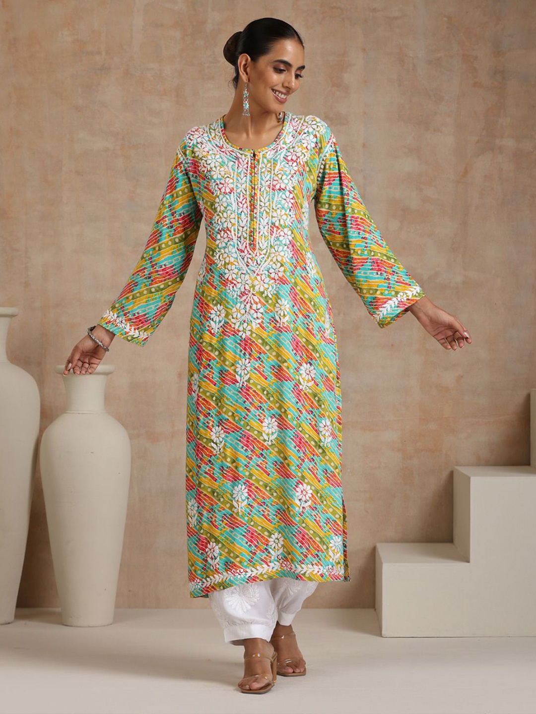 

House of Chikankari Chikankari Printed Kurta, Green