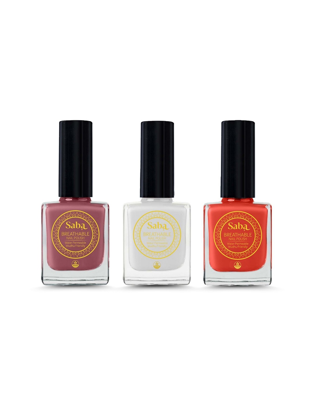 

Saba Set Of 3 Breathable Nail Polish -12Ml Pearl white Persian Rouge & Hibiscus Red