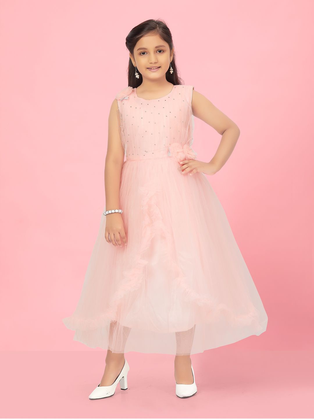

BAESD Net Fit & Flare Midi Dress, Peach