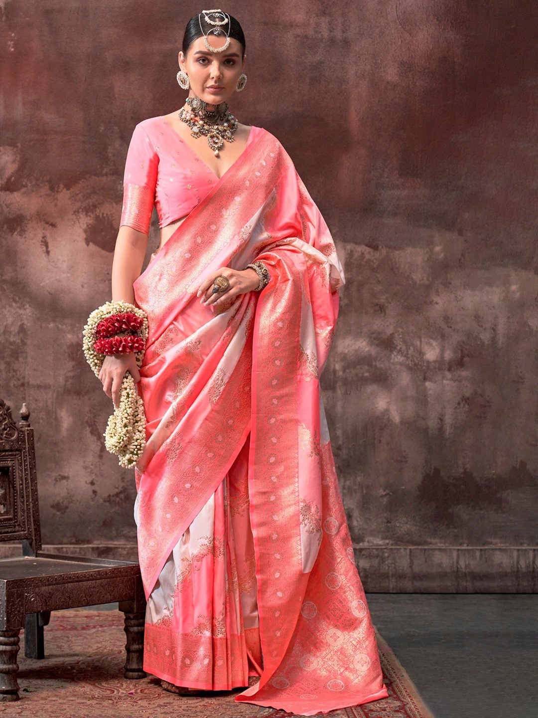 

MySilkLove Woven Design Zari Banarasi Saree, Peach