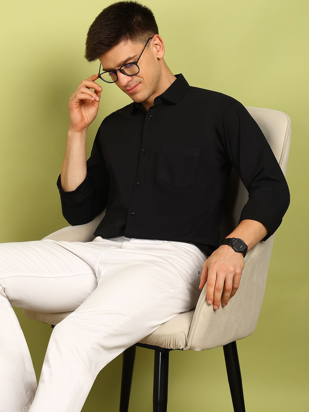

FUBAR Men Slim Fit Opaque Casual Shirt, Black
