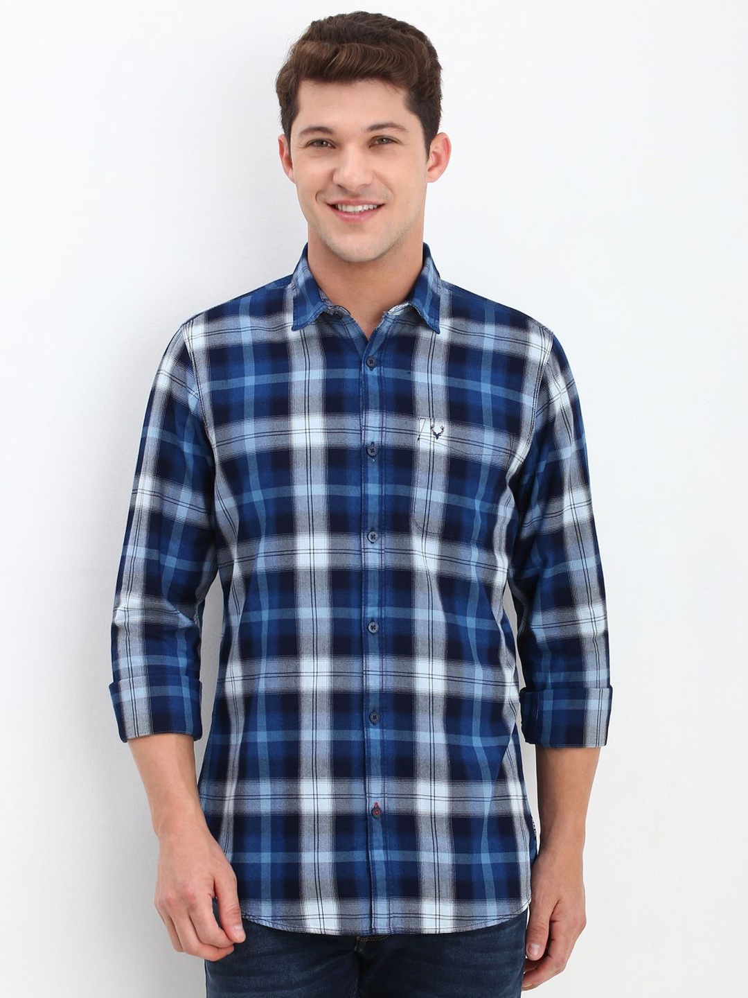 

Allen Solly Men Custom Tartan Checks Opaque Checked Casual Shirt, Blue