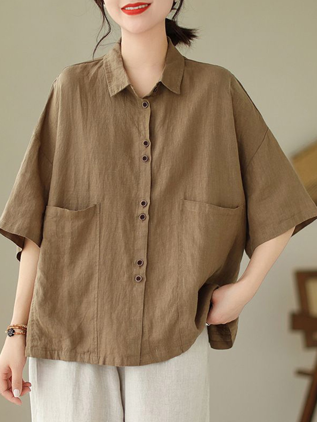 

StyleCast x Revolte Women Opaque Casual Shirt, Khaki