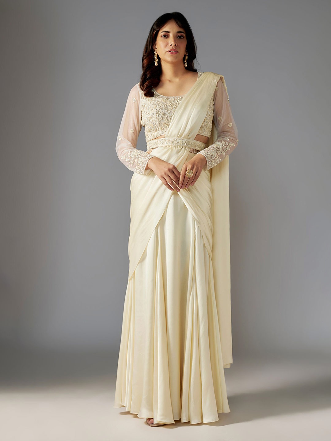 

Maisolos Pure Georgette Ready to Wear Saree, Off white