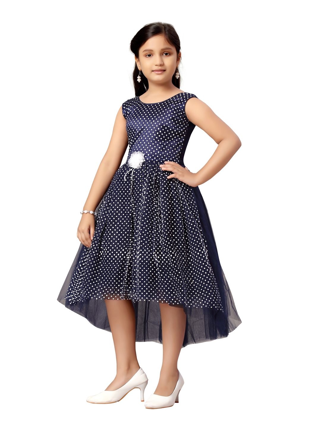 

BAESD Polka Dot Print Fit & Flare Midi Dress, Navy blue