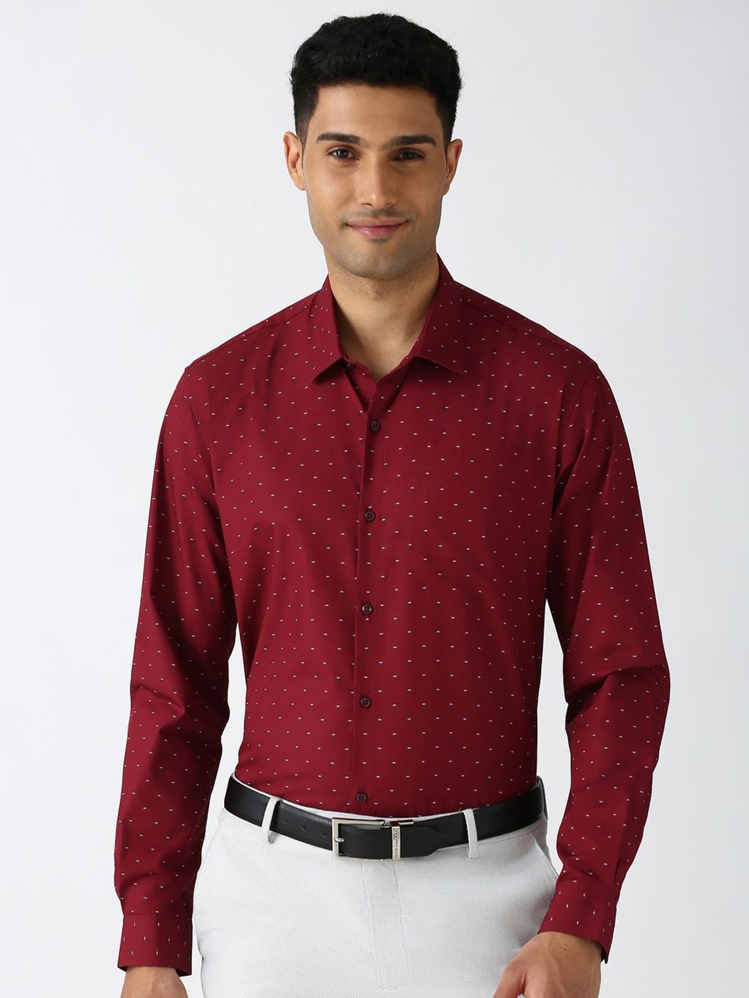 

Peter England Men Opaque Printed Formal Shirt, Red