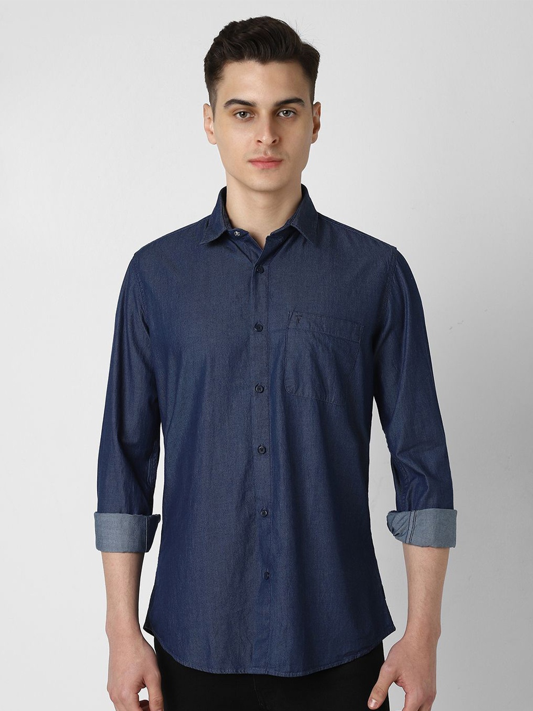 

VAN HEUSEN DENIM LABS Men Slim Fit Opaque Casual Shirt, Navy blue