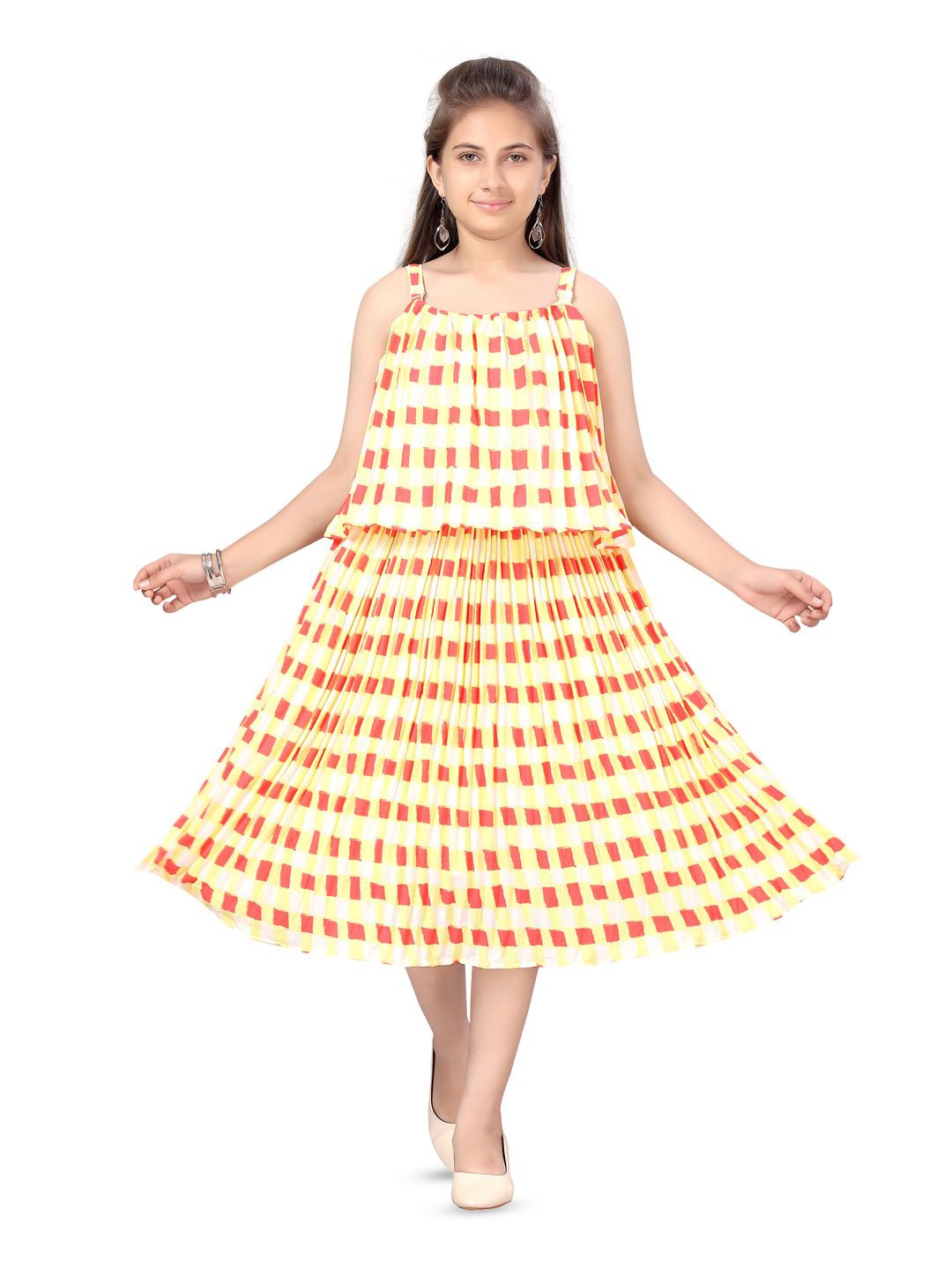 

BAESD Print Georgette A-Line Dress, Yellow