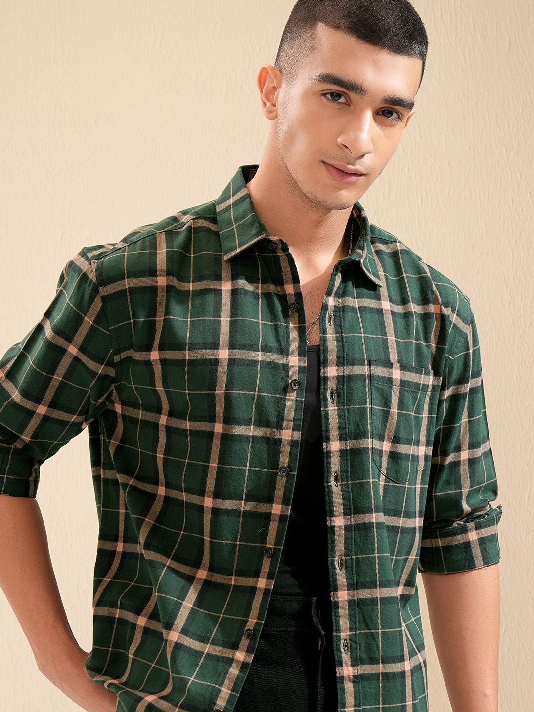 

KETCH Men Flannel Checked Relaxed Shirt, Green