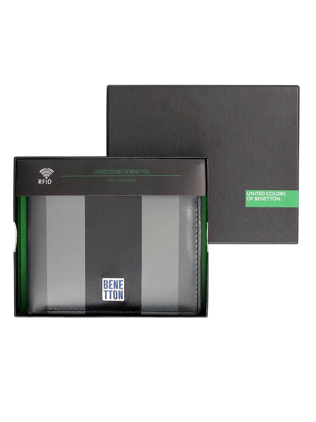 

United Colors of Benetton Men Geometric Leather Two Fold Wallet, Black