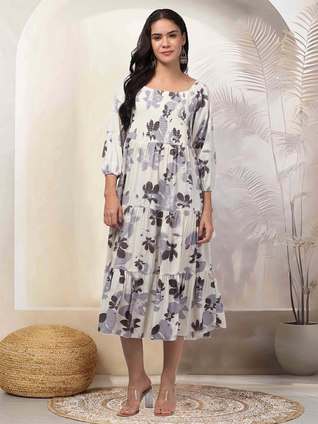 

Clora Creation Floral Print A-Line Midi Dress, Black